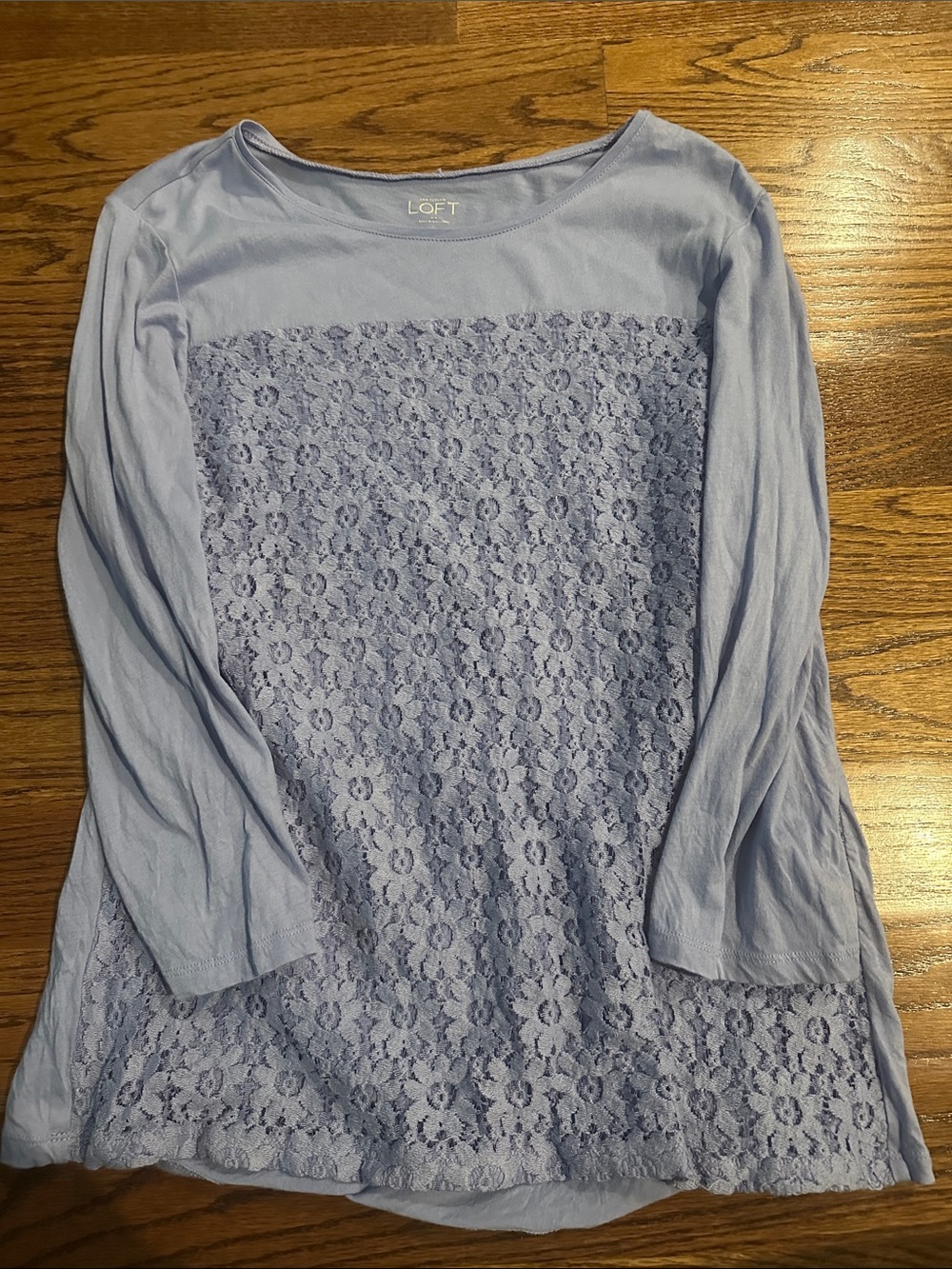 LOFT Light Blue Lace Panel Long Sleeve Top